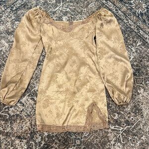 Gold Floral Lace Mini Dress